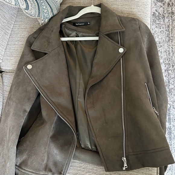 Jackets & Blazers - Greenish~Grey faux suede moto jacket